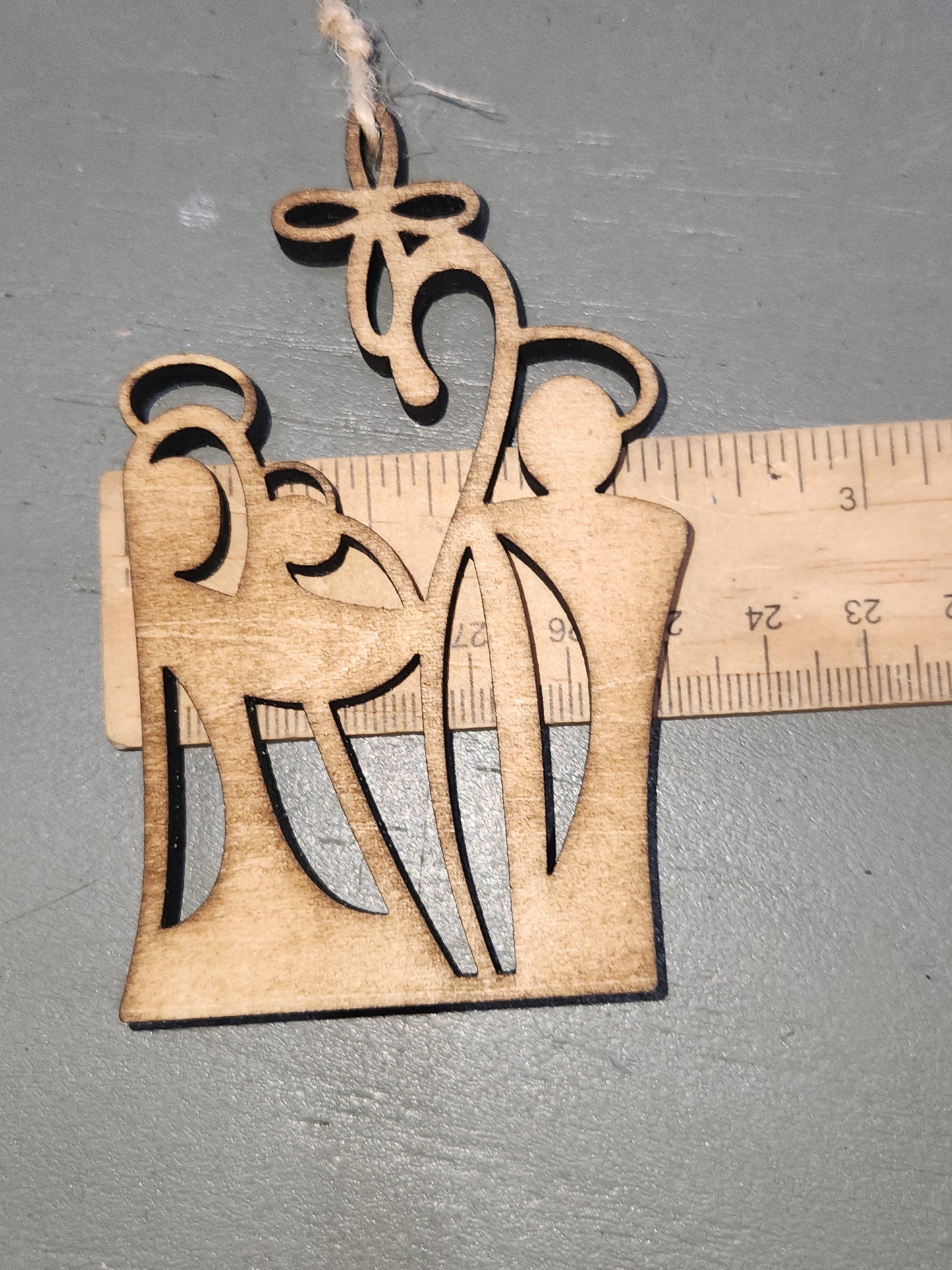 Balsa Wood Ornament or Car Charm Holy Family Nativity co1