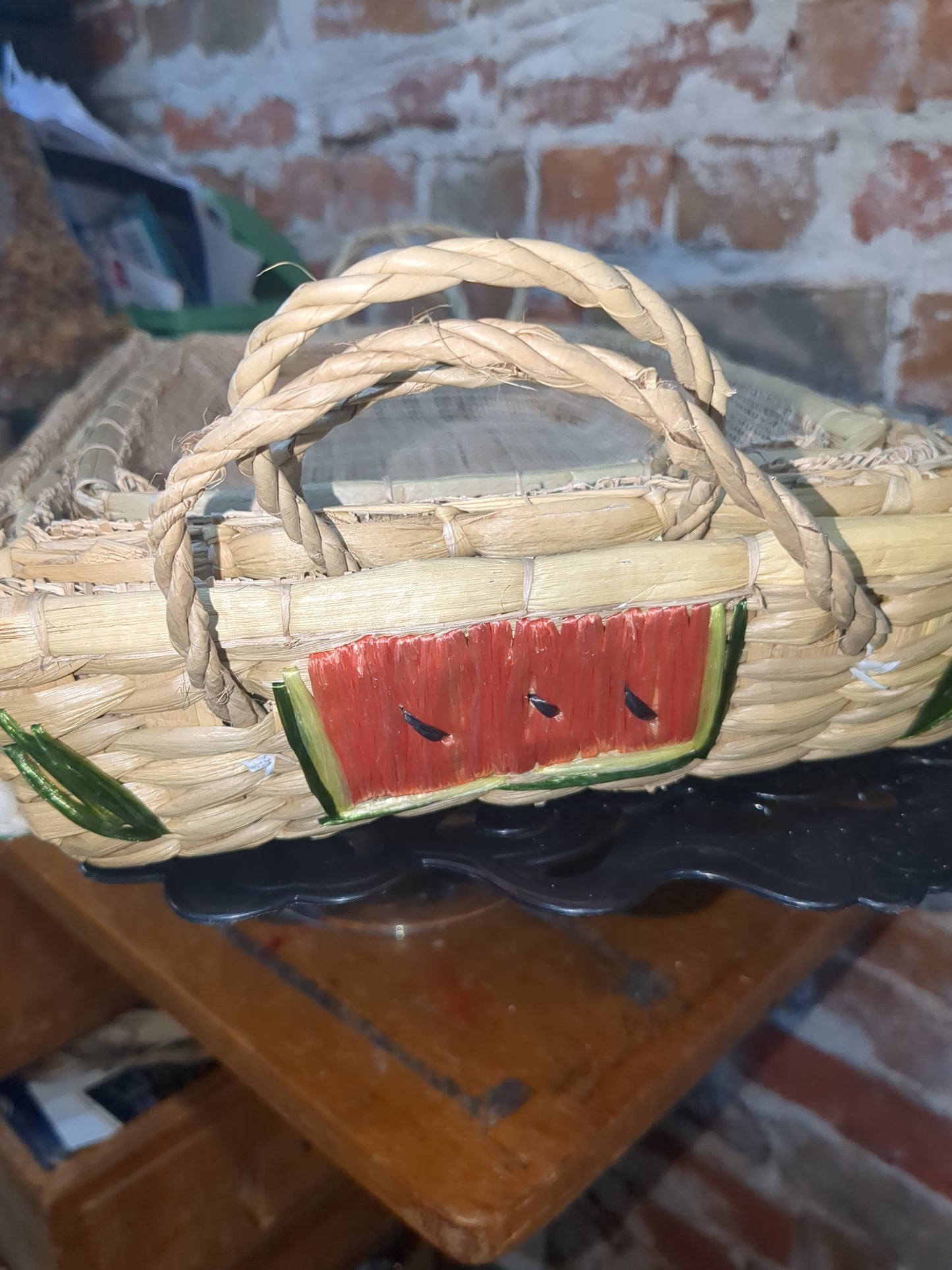 3 Vintage Boho Nesting Raffia Wicker Straw Lined Casserole Baskets, Tray Set 1970s or 1980s