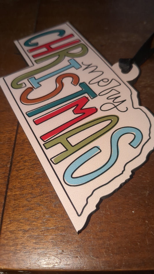 Merry Christmas Nebraska ornament or car charm