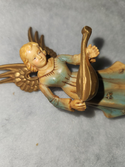 Vintage Angel "Art Plastics" Figurine Gold Wings Mandolin made British Hong Kong ang65