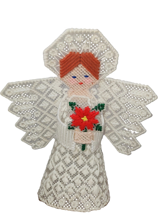 Vintage Handmade Canvas Angel Tree Topper Poinsettia ch787