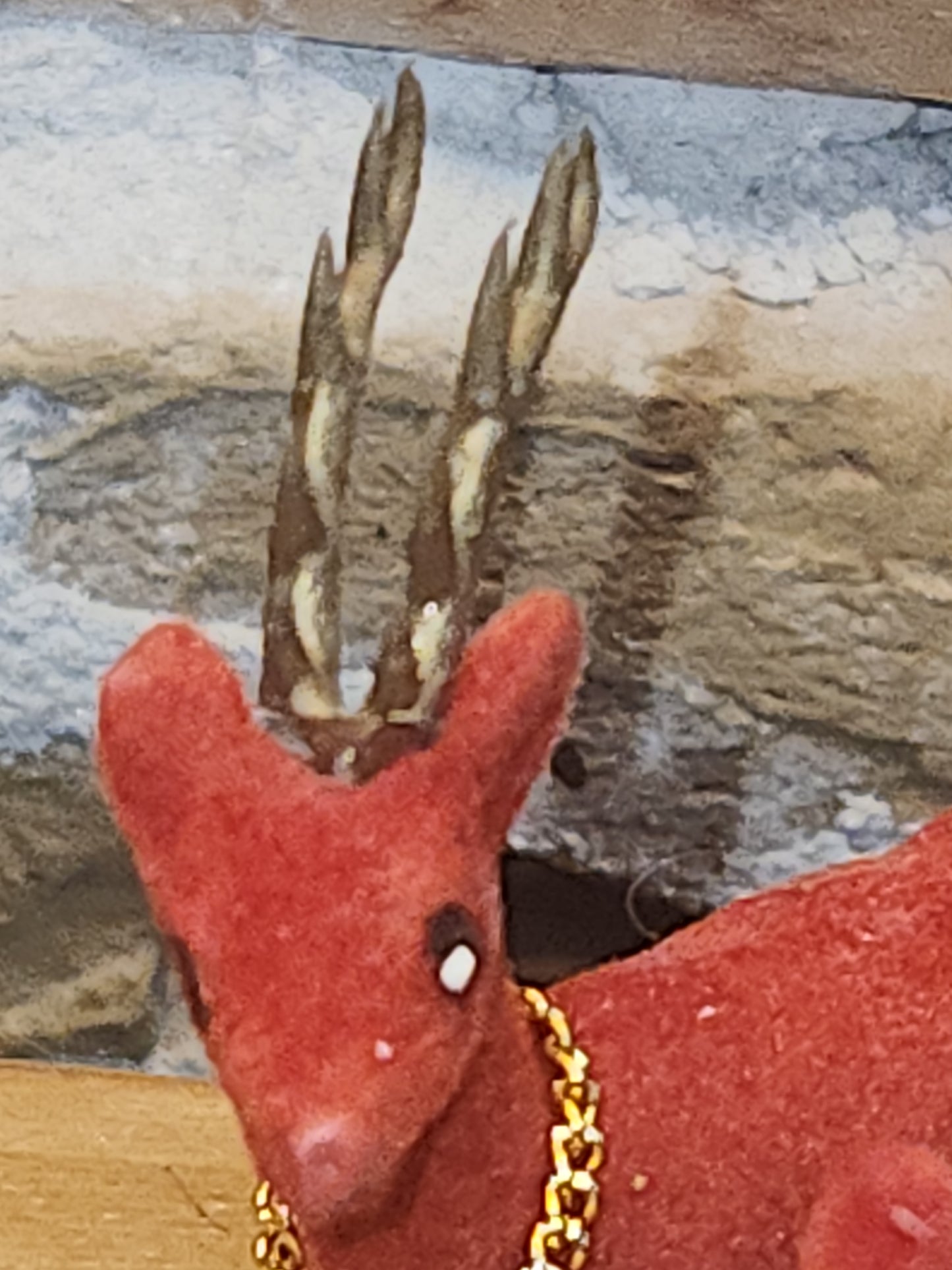Vintage Red Flocked Deer Reindeer Set of 2 vd8