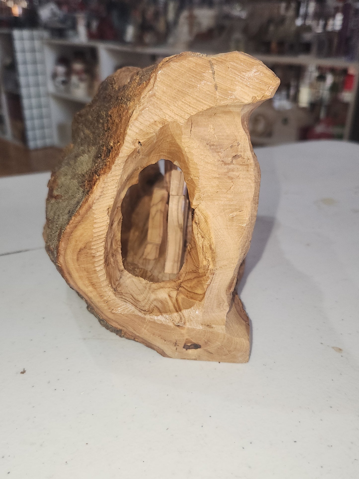 Nativity Medium Grotto Carved in Olive Wood Branch Made in Bethlehem 4" x 8" n2a