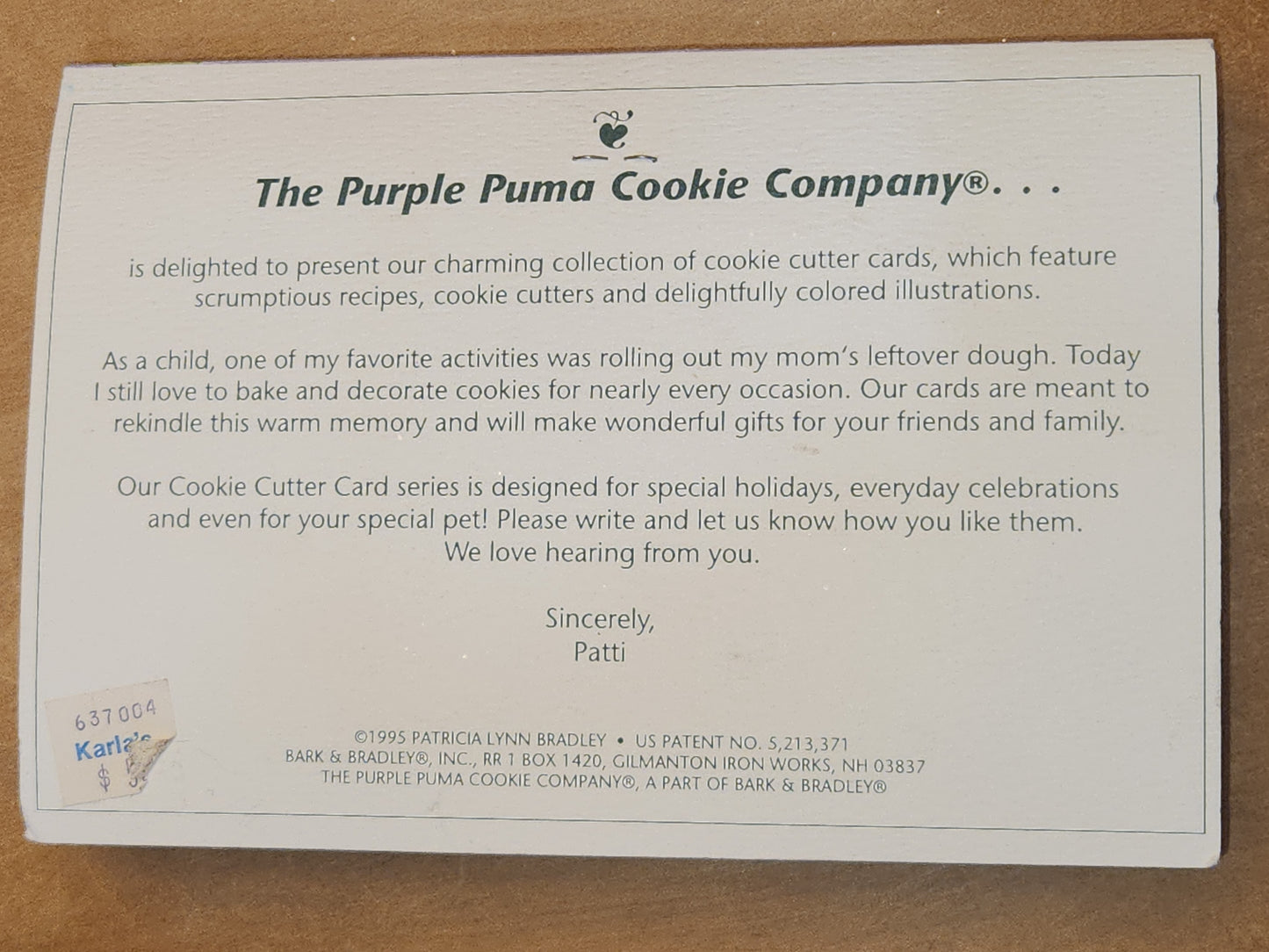 Vintage Collectible Cookie Cutter Patricia Lynn Bradley Mom's Carrot Cookies PB4