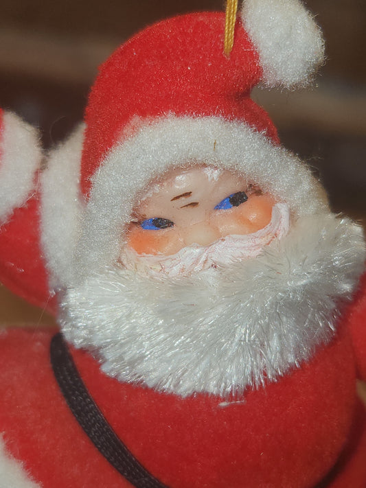 Vintage Flocked Santa Once on a Pick for Foral Arrangement sf24a