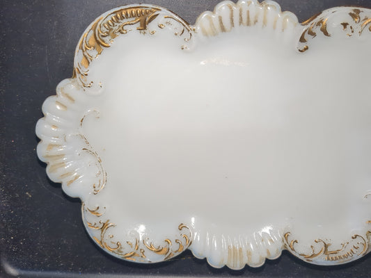 Antique Vanity Milk Glass Tray gold gl887