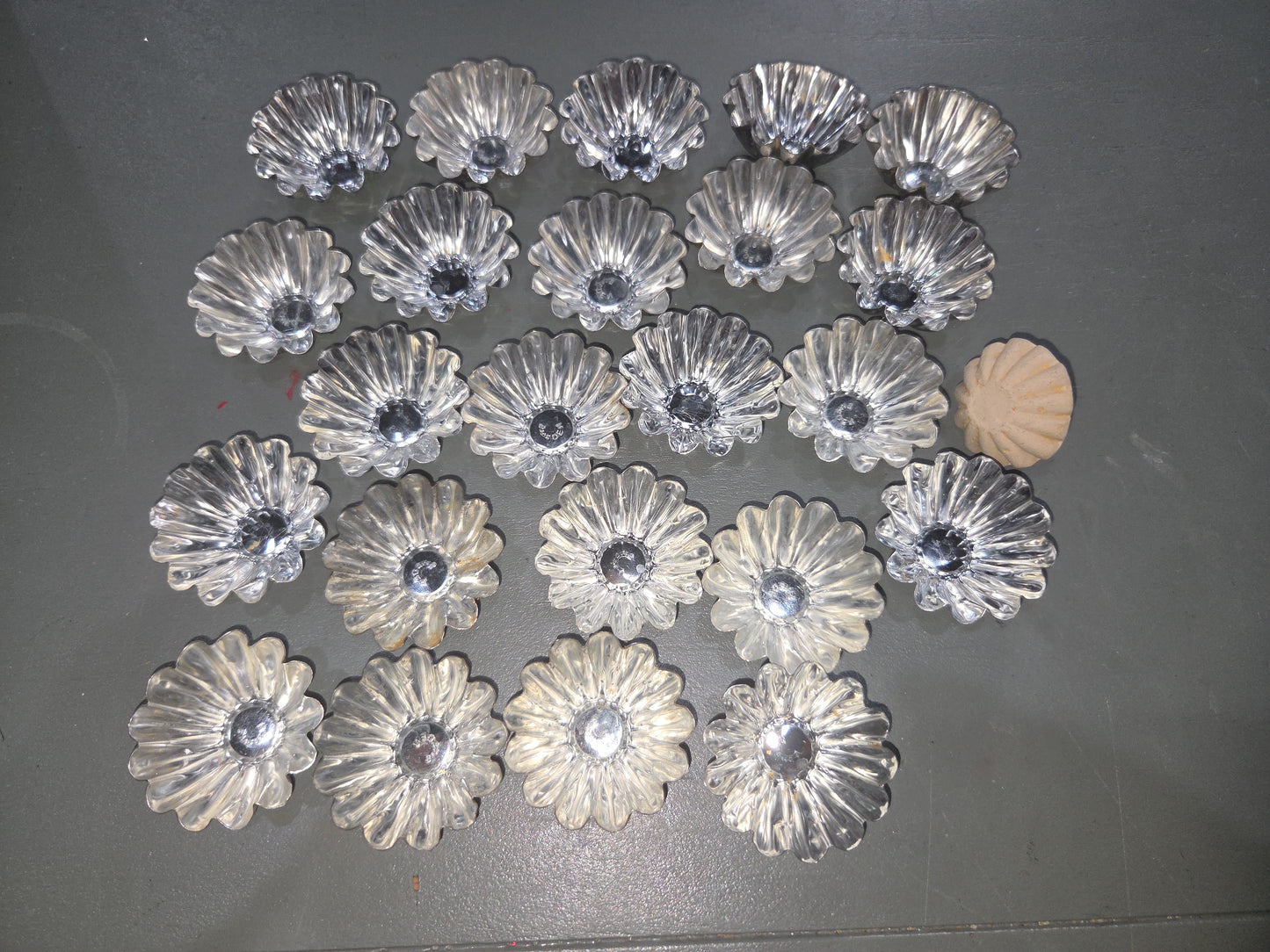 Vintage Miniature Swedish Fluted Miniature Tart Tin Pan Chocolates Mold and Clay Molding Tool Set of 25 1.75" tins Sweden Vintage Lot Of 35 Swedish Fluted Mini Tart Candy Chocolate Molds Pans 1.75”