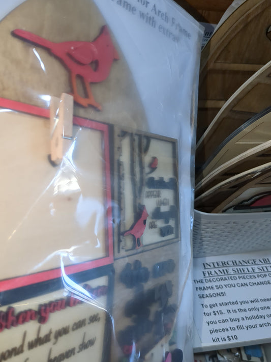 Cardinals and memorial kit for interchangeable arch or rectangle frame. FRAME SOLD SEPARATELY