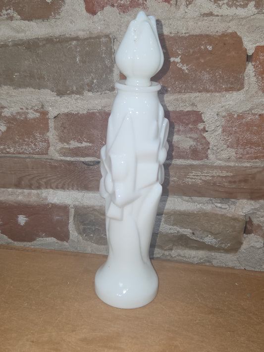Avon Vintage Floral Milk Glass Bud Vase Field Flowers Foaming Bath Oil Empty va65