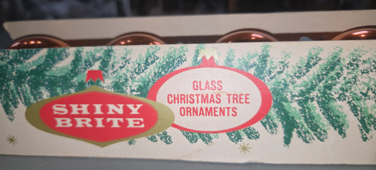 Vintage Shiny Brite Glass Christmas Ornaments Five 2" Orange Shades in Fanci-Pak Box As Is bo61