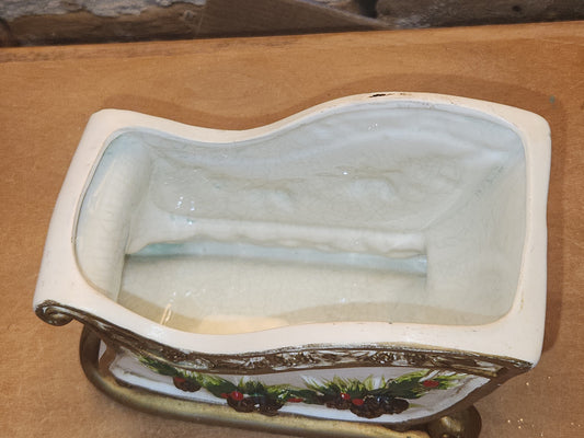 Vintage Napcoware Christmas Sleigh Dish Planter Floral Arrangement Container Stamped X 8661 AS IS vp01