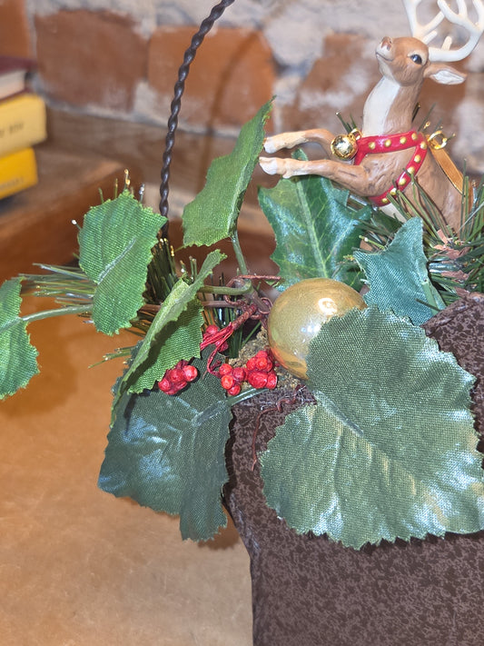 Assemblage with Vintage Reindeer and Santa in Star Hanger AS IS as7
