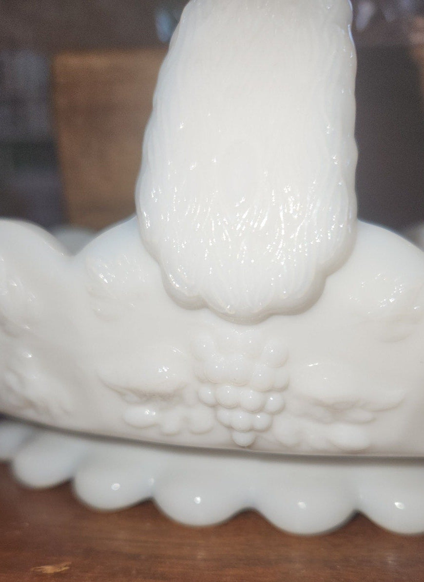 Vintage Westmoreland Paneled Grape Milk Glass Basket