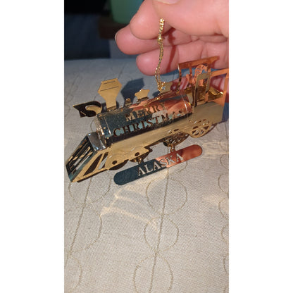 Vintage Brass 3-D Locomotive Train Alaska Original Box