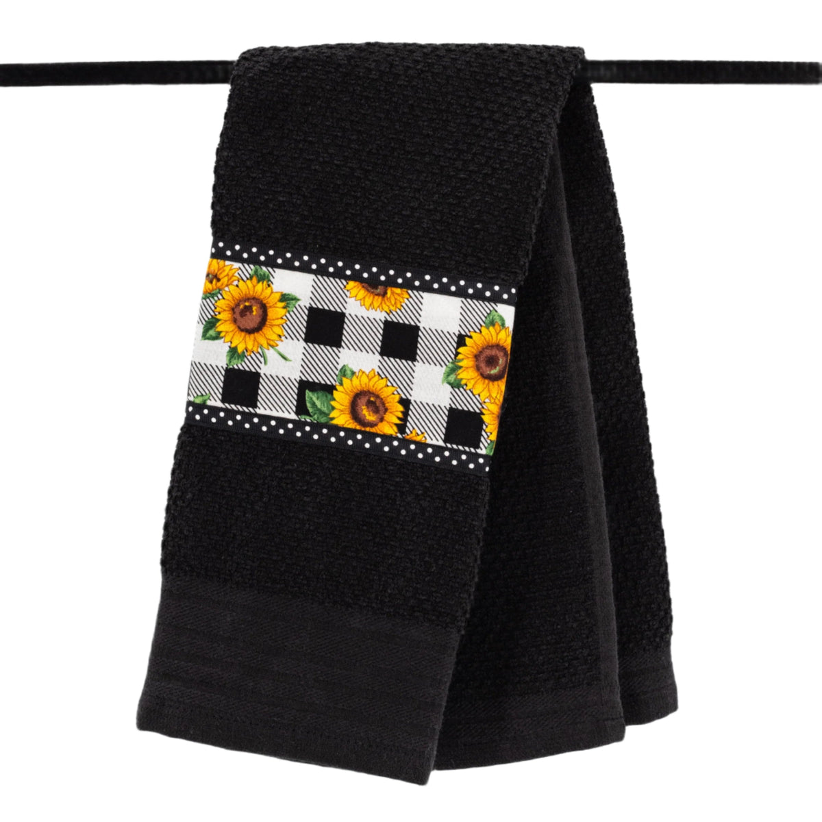 Tea Towel | Multiple Designs | Lori's Specialty Designs Black Towel With Sunflower Design