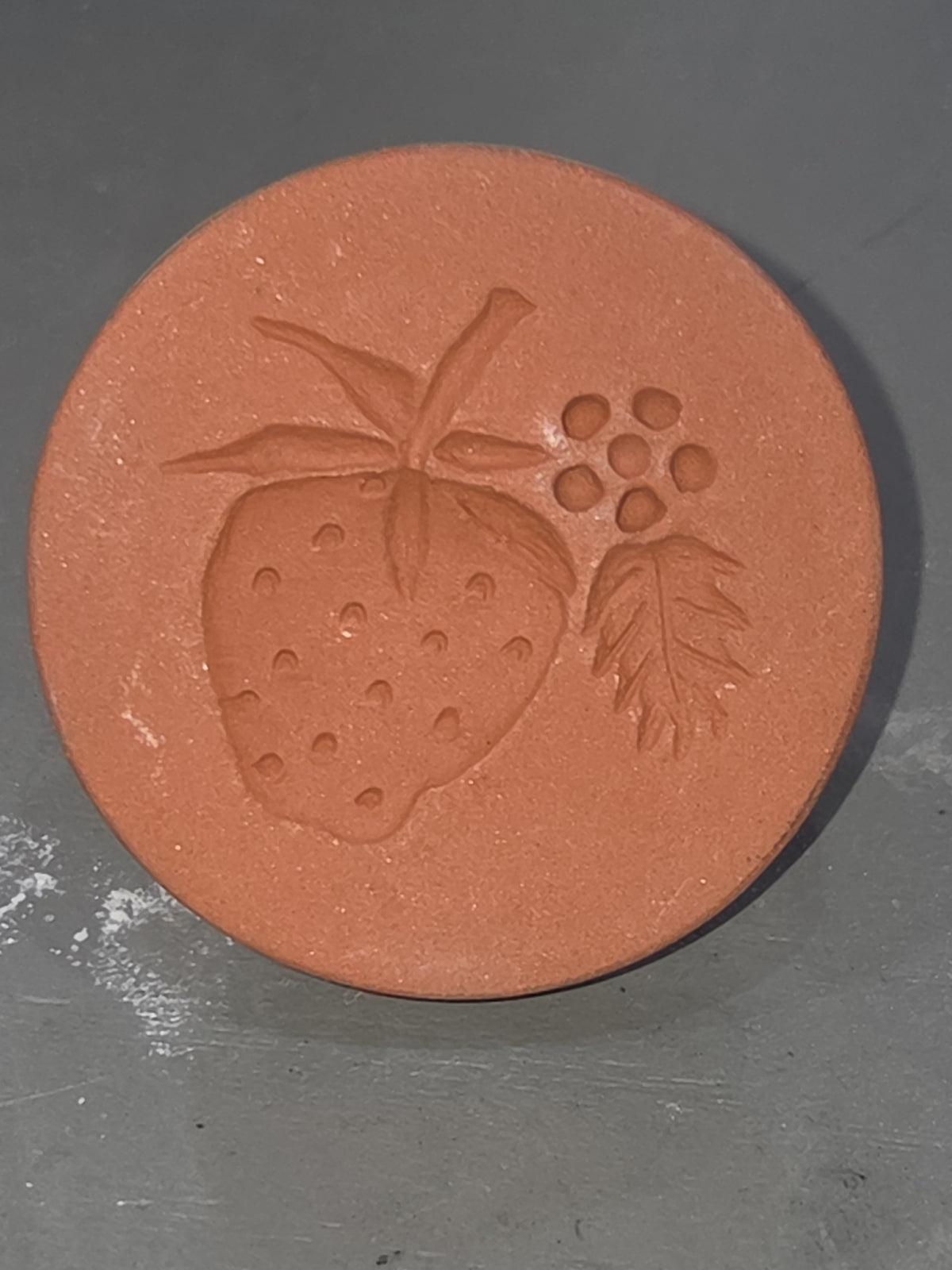 Vintage Cookie Stamp Rycraft Terra Cotta Strawberry Pattern