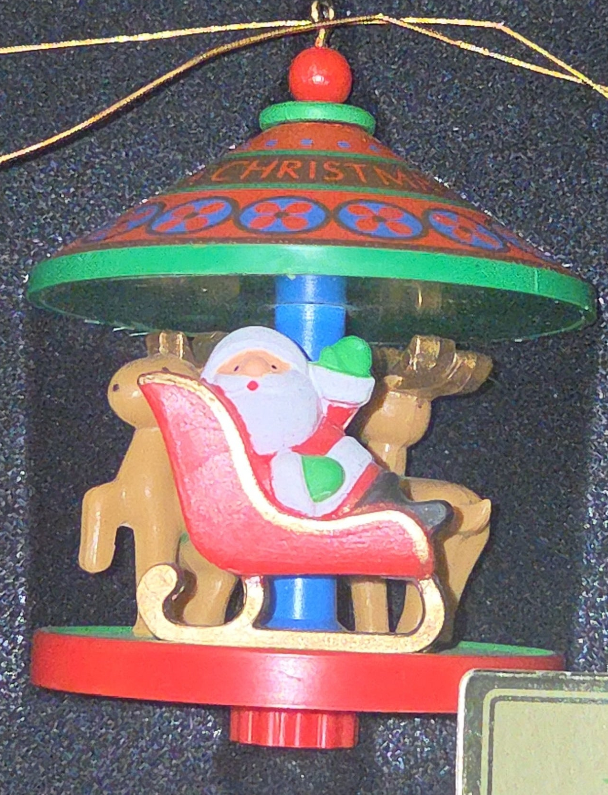 Vintage Hallmark Tree-Trimmer Ornament 1980 Merry Carousel Twirl About Motion 3rd in Series Santa Reindeer