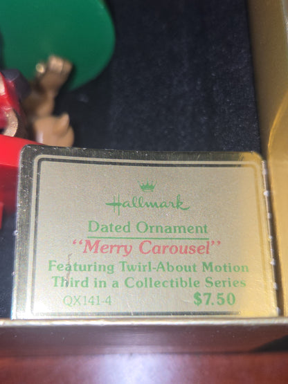 Vintage Hallmark Tree-Trimmer Ornament 1980 Merry Carousel Twirl About Motion 3rd in Series Santa Reindeer