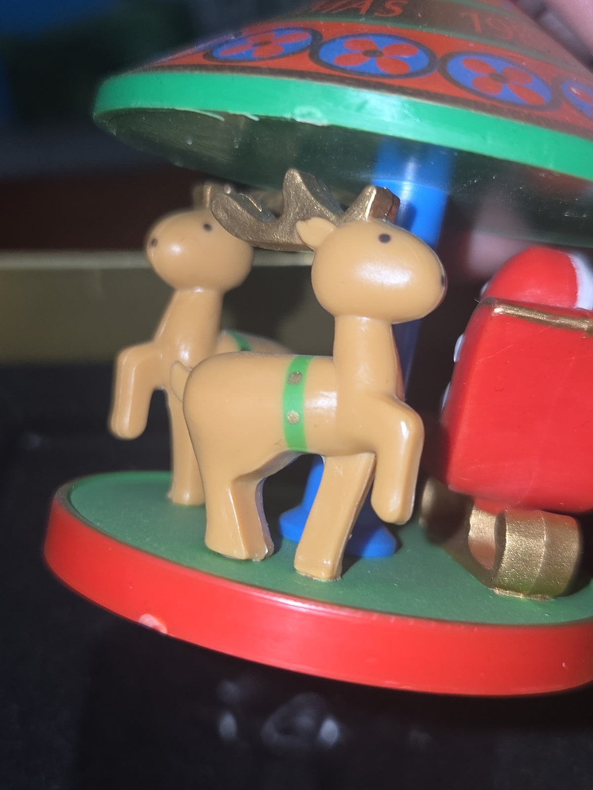 Vintage Hallmark Tree-Trimmer Ornament 1980 Merry Carousel Twirl About Motion 3rd in Series Santa Reindeer