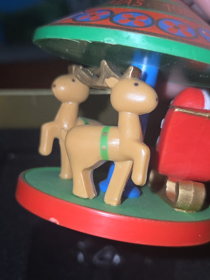 Vintage Hallmark Tree-Trimmer Ornament 1980 Merry Carousel Twirl About Motion 3rd in Series Santa Reindeer
