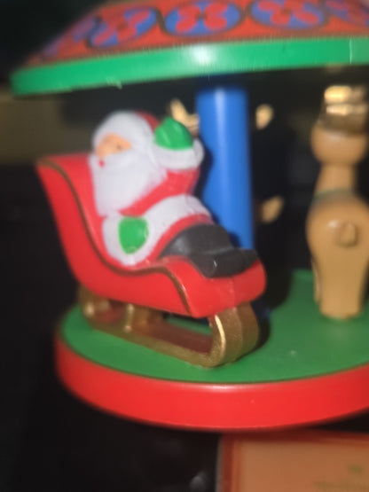 Vintage Hallmark Tree-Trimmer Ornament 1980 Merry Carousel Twirl About Motion 3rd in Series Santa Reindeer