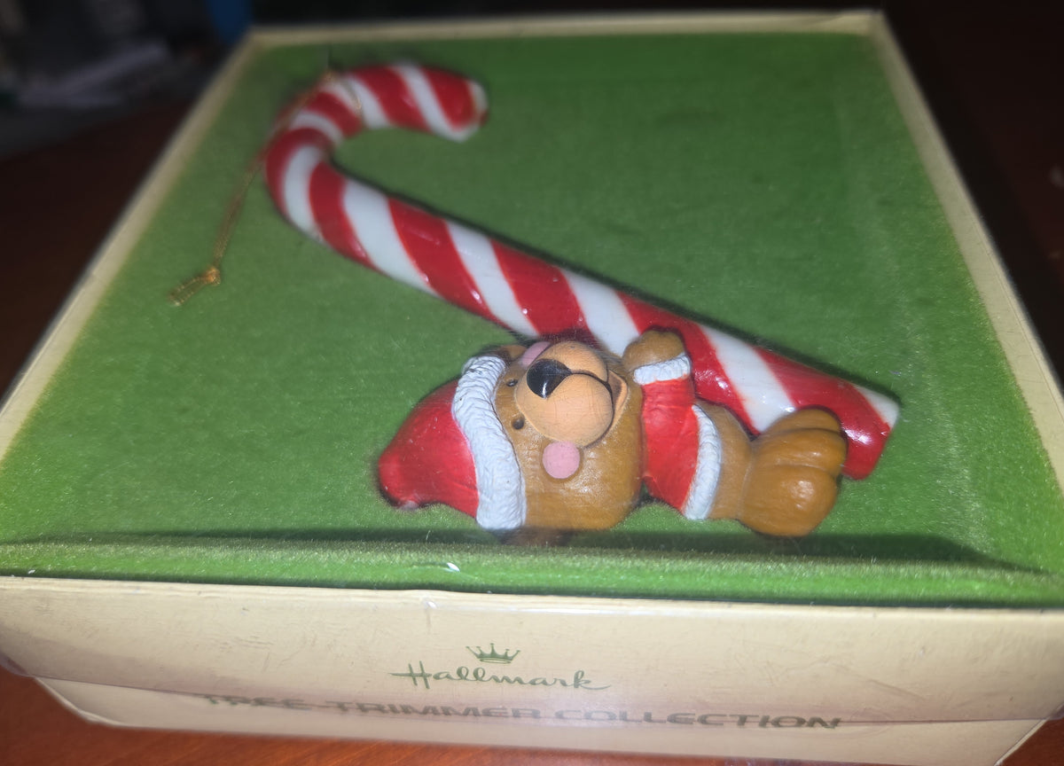 Vintage Hallmark Tree-Trimmer Ornament A Christmas Treat Bear Candy Cane 1979