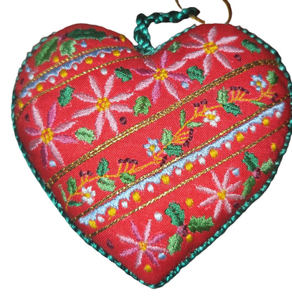 Christmas Ornament Hallmark Hand Embroidered Heart Vintage 1981 Holiday Keepsake