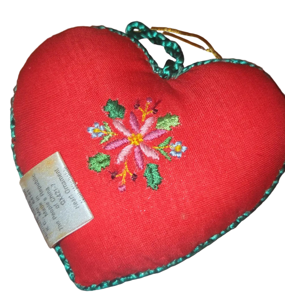 Christmas Ornament Hallmark Hand Embroidered Heart Vintage 1981 Holiday Keepsake