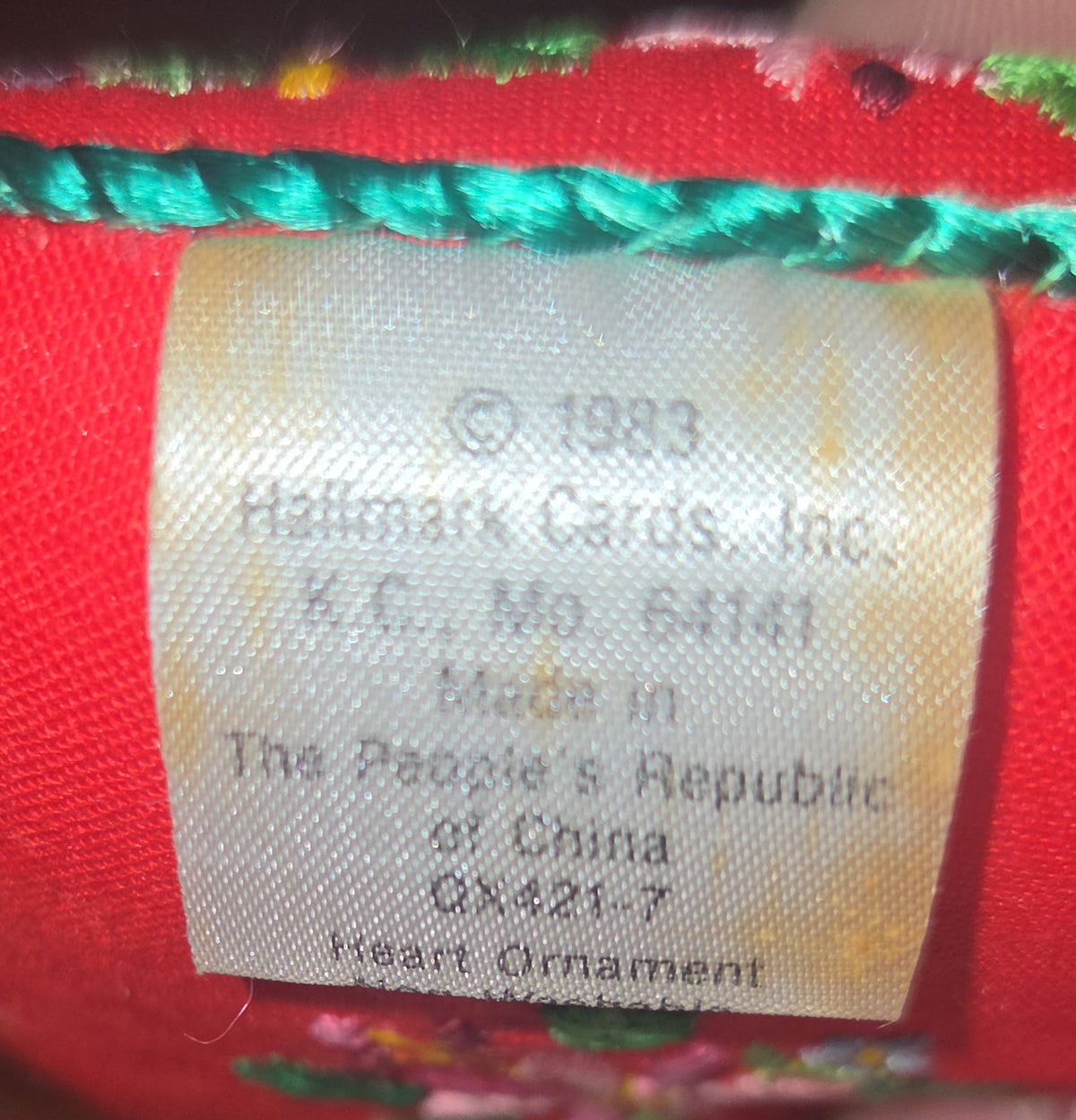 Christmas Ornament Hallmark Hand Embroidered Heart Vintage 1981 Holiday Keepsake