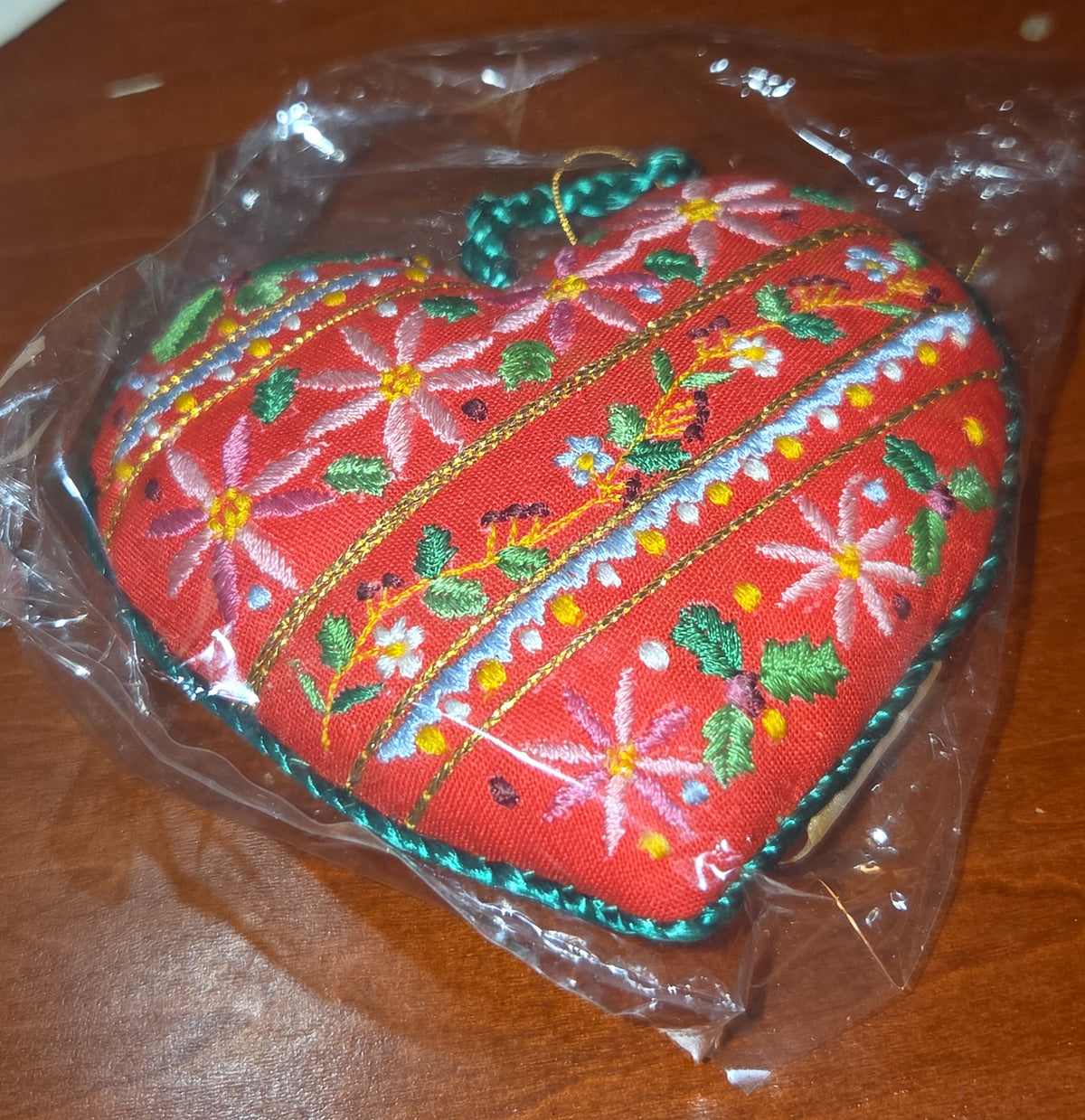 Christmas Ornament Hallmark Hand Embroidered Heart Vintage 1981 Holiday Keepsake