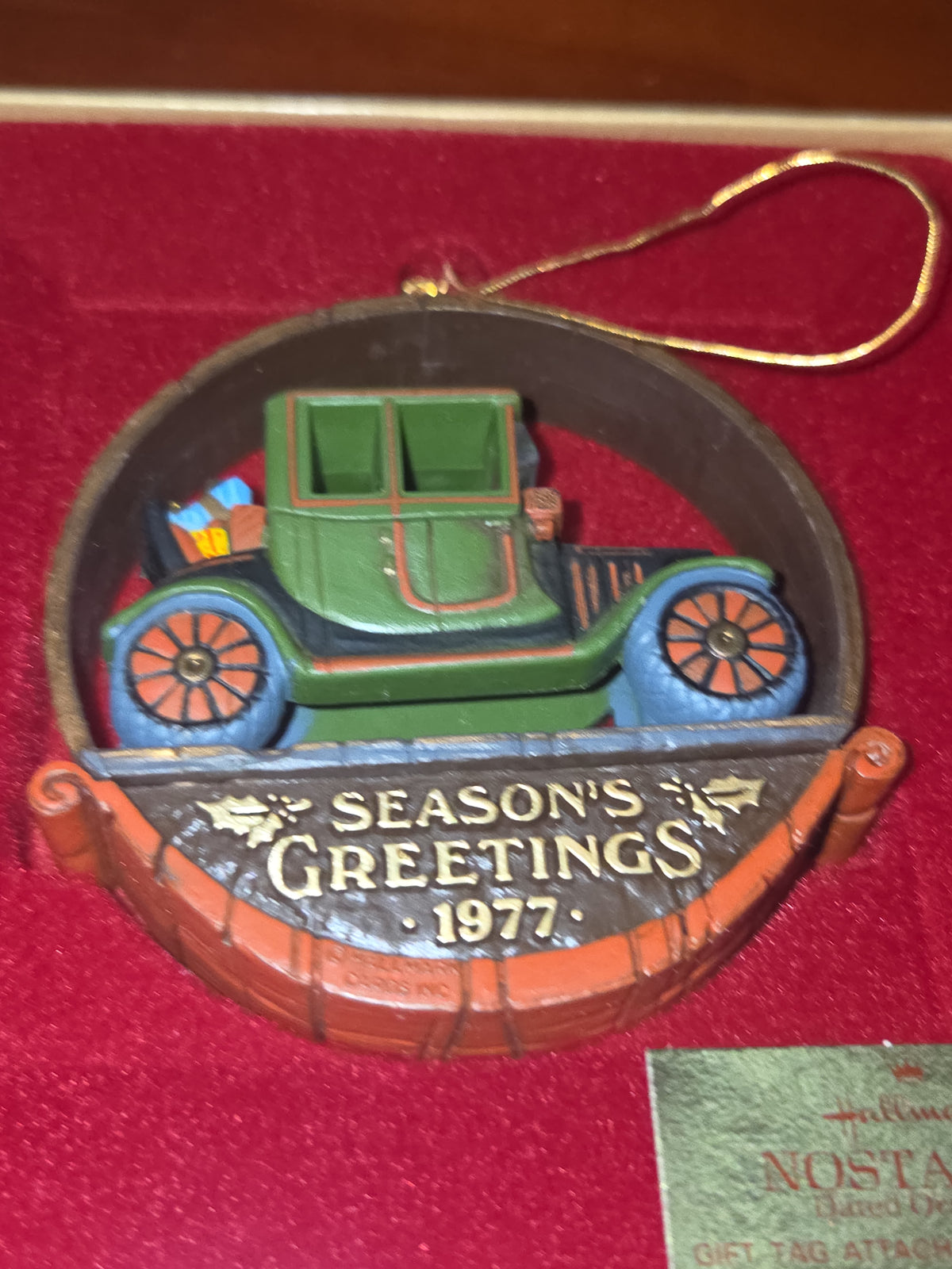 Vintage Hallmark Season's Greetings 1977 Hallmark Nostalgia Ornament Antique Car w/ Original Box
