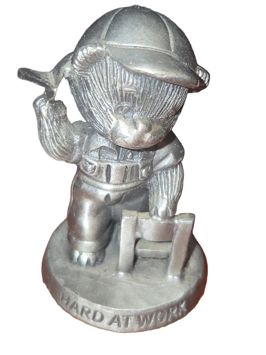 Vintage Avon Pewter Benjamin Bearington Little Bear Hard at Work Paper Airplane No Box