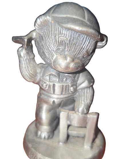 Vintage Avon Pewter Benjamin Bearington Little Bear Hard at Work Paper Airplane No Box