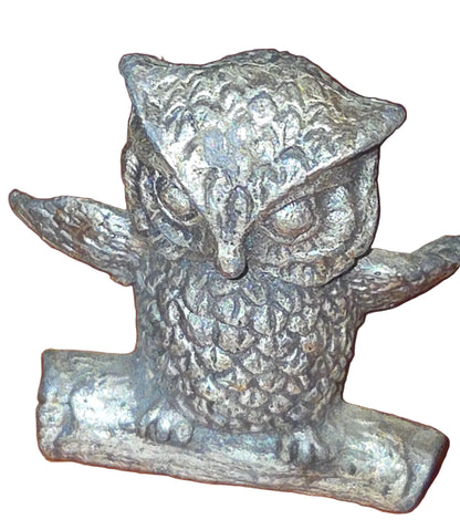 Vintage Mini Pewter Pewter Barn Owl on Tree Branch