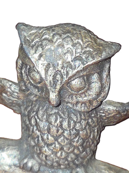 Vintage Mini Pewter Pewter Barn Owl on Tree Branch