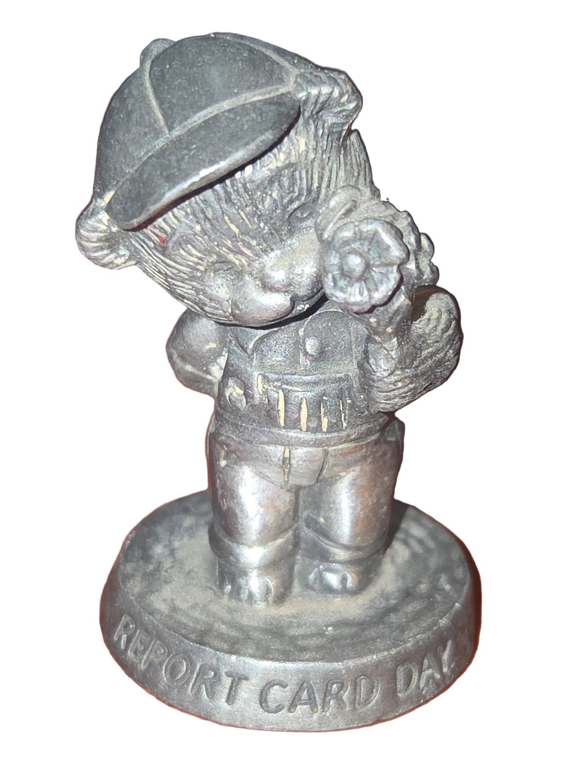 Vintage Avon Pewter Benjamin Bearington Little Bear Report Card Day Flowers