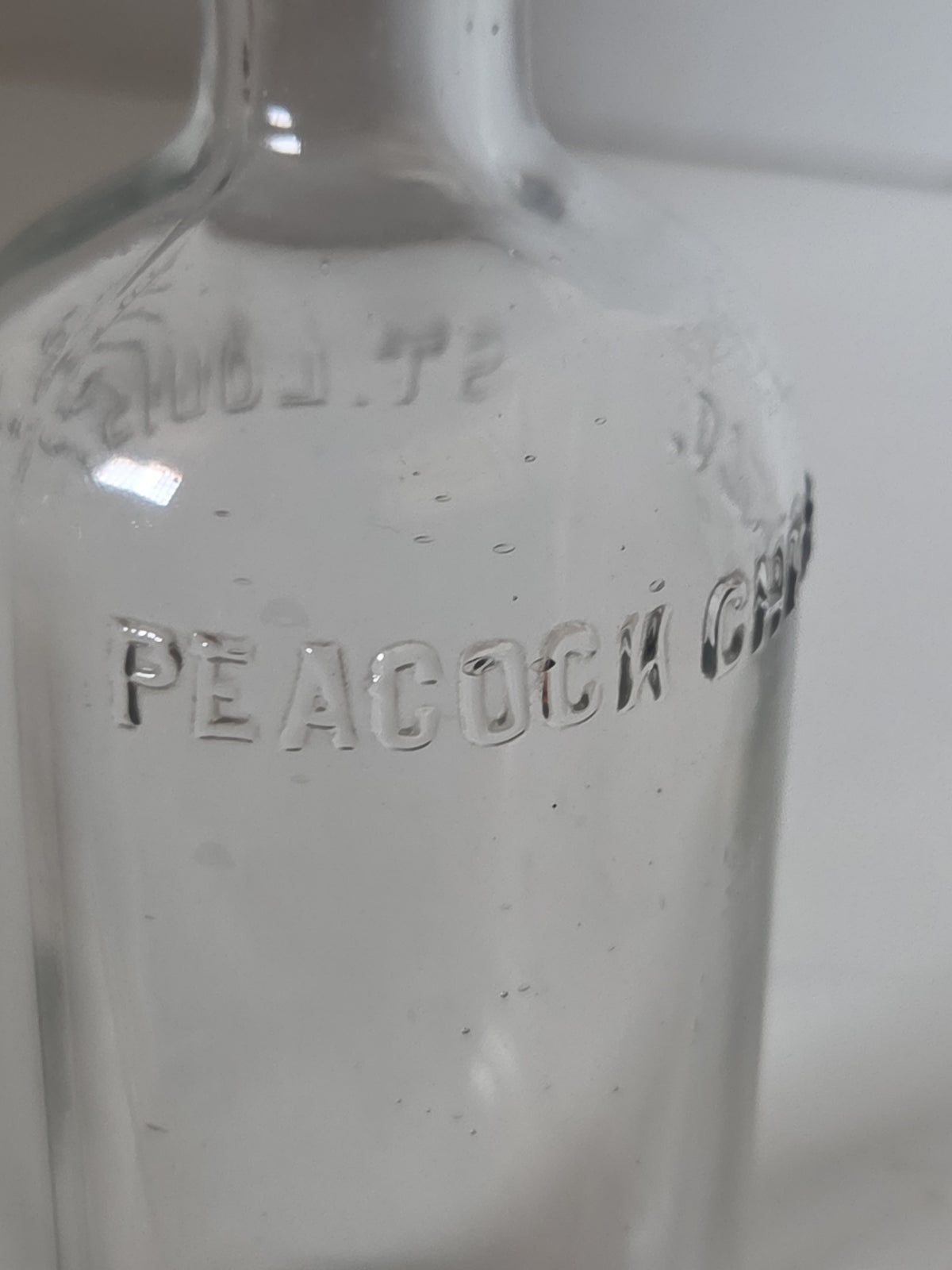 Vintage Medicine Bottle Peacock Chem. Co. St. Louis, USA 6 Inches tall Owens vmb11
