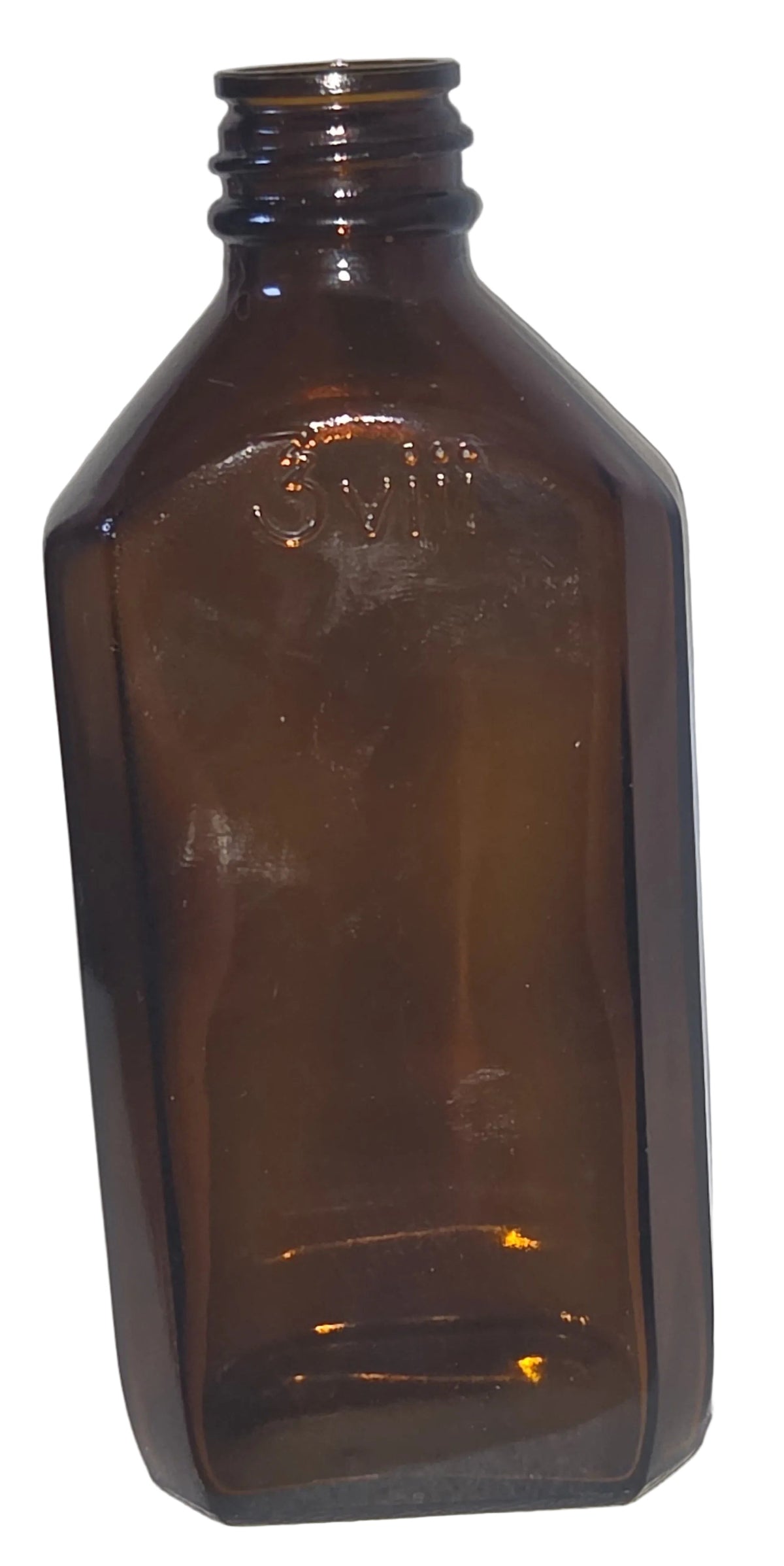 Vintage Medicine Bottle Mederne Oval Shape Amber Glass 8 oz 3vii vmb70