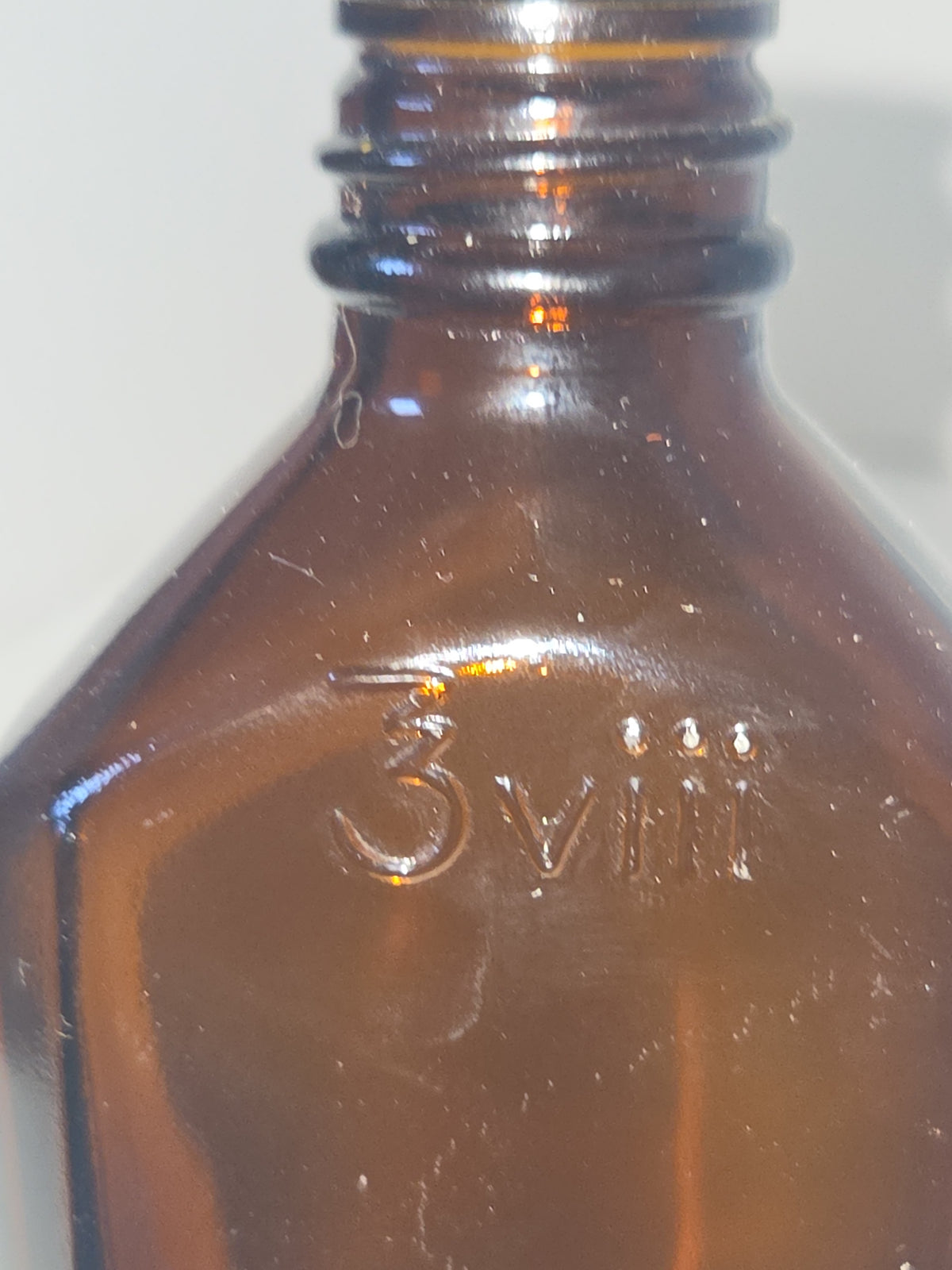Vintage Medicine Bottle Mederne Oval Shape Amber Glass 8 oz 3vii vmb70