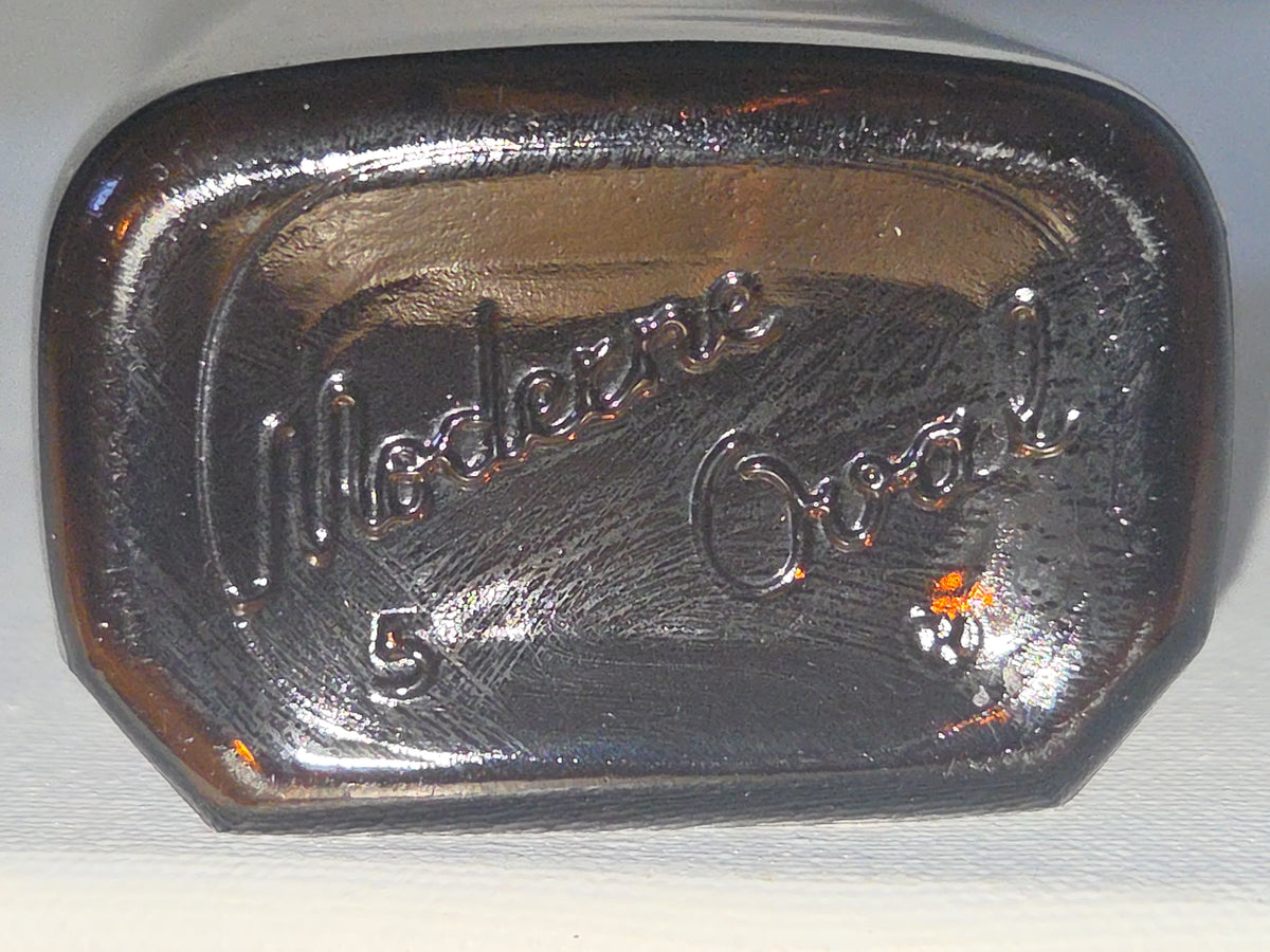 Vintage Medicine Bottle Mederne Oval Shape Amber Glass 8 oz 3vii vmb70