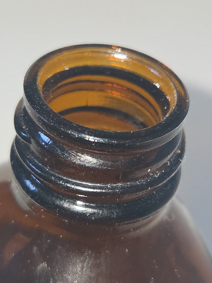 Vintage Medicine Bottle Mederne Oval Shape Amber Glass 8 oz 3vii vmb70