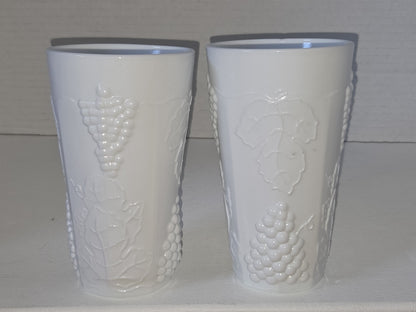 Vintage Milk Glass Indiana Glass Colony Harvest Grape Pattern Set of two 12 oz Water Glass