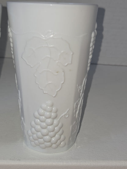 Vintage Milk Glass Indiana Glass Colony Harvest Grape Pattern Set of two 12 oz Water Glass