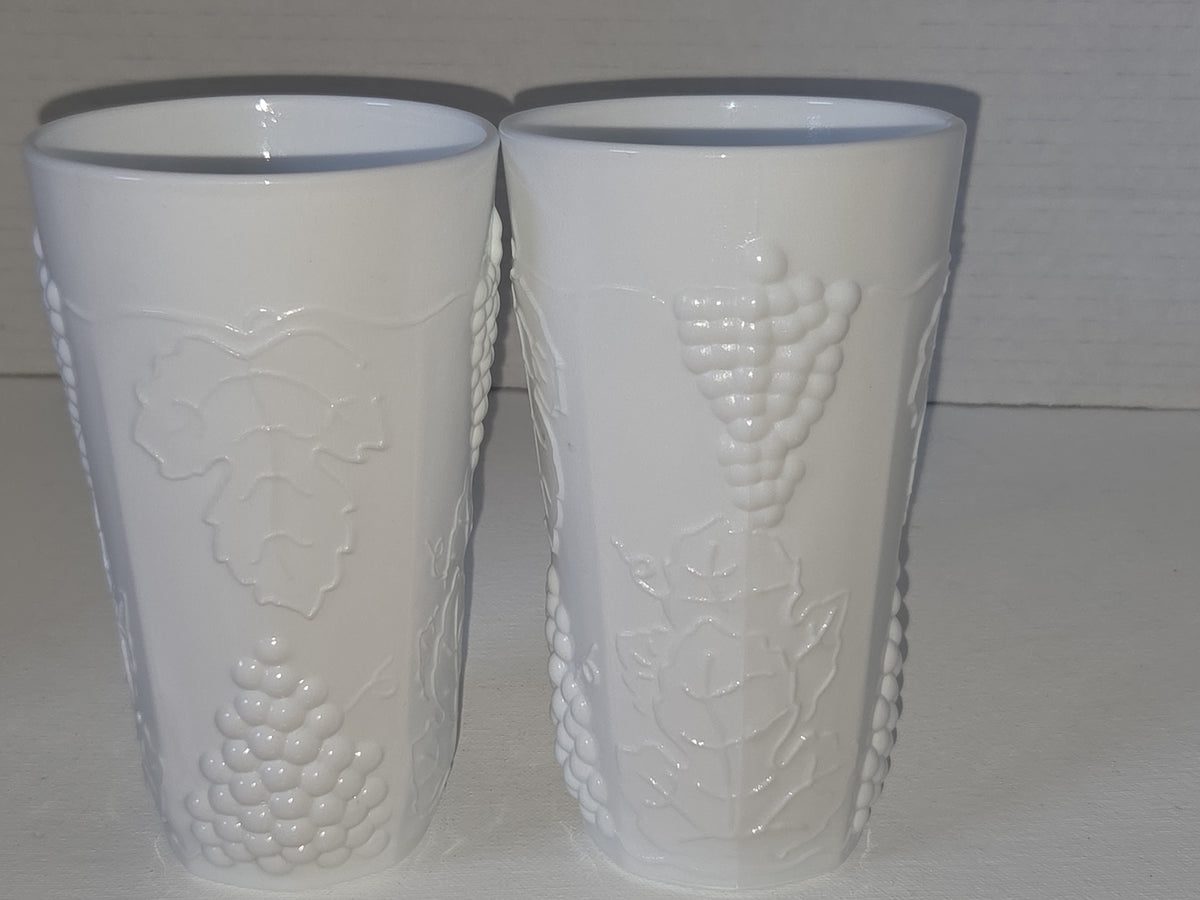Vintage Milk Glass Indiana Glass Colony Harvest Grape Pattern Set of two 12 oz Water Glass