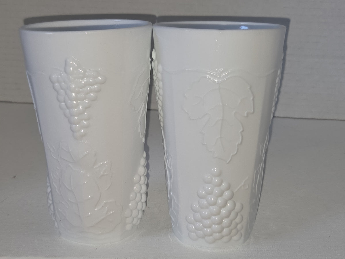 Vintage Milk Glass Indiana Glass Colony Harvest Grape Pattern Set of two 12 oz Water Glass
