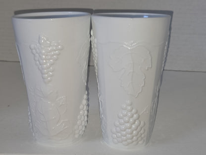Vintage Milk Glass Indiana Glass Colony Harvest Grape Pattern Set of two 12 oz Water Glass