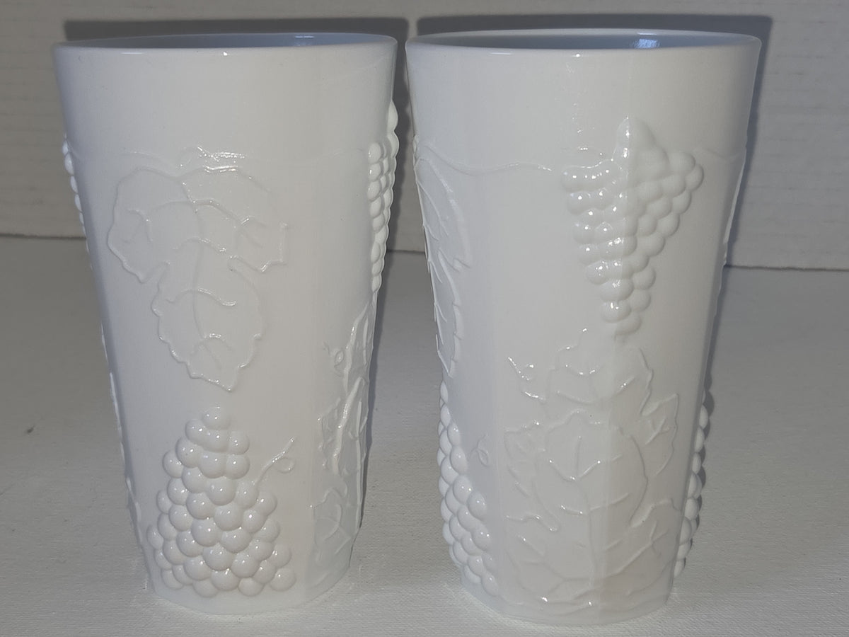 Vintage Milk Glass Indiana Glass Colony Harvest Grape Pattern Set of two 12 oz Water Glass