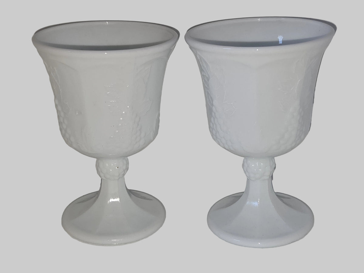 Vintage Milk Glass Indiana Glass Colony Harvest Grape Pattern Footed Water Goblets Set Of 2