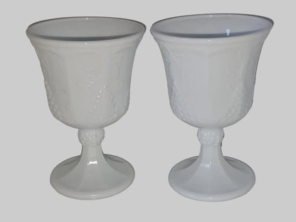 Vintage Milk Glass Indiana Glass Colony Harvest Grape Pattern Footed Water Goblets Set Of 2