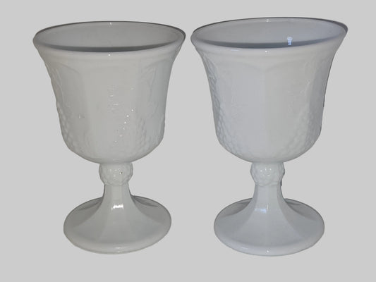 Vintage Milk Glass Indiana Glass Colony Harvest Grape Pattern Footed Water Goblets Set Of 2